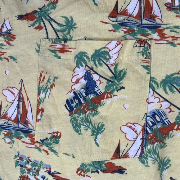 Polo Ralph Lauren Medium Custom Fit Pocket T Polo Yellow Tropical Print Shirt - Picture 6 of 9